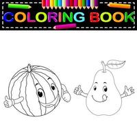 livre de coloriage pastèque et poire avec visage vecteur