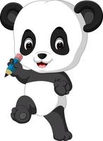 joli panda tenant un crayon vecteur