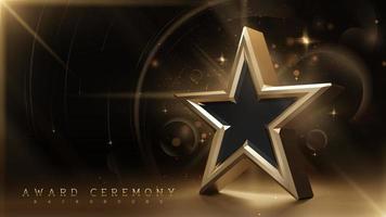 Étoile dorée 3d avec éléments à effet de rayons lumineux et décoration brillante scintillante. arrière-plan de la cérémonie de remise des prix.