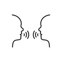 icône de ligne de conversation de deux hommes. les gens font face à la tête de profil parlent pictogramme linéaire. icône de contour de discours de conversation de personne. débat communicatif. trait modifiable. illustration vectorielle isolée. vecteur