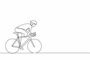 une ligne continue dessinant un cycliste athlète masculin ayant un handicap physique en action au championnat. concept pour le sport, les jeux d'invalidité d'été, la récupération. illustration vectorielle de dessin à une seule ligne vecteur