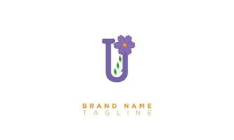 u avec fleur alphabet lettres initiales monogramme logo vecteur