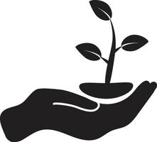 plante dans l'icône de la main sur fond blanc. feuille et signe de la main. symbole de la nature des soins. style plat. vecteur