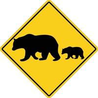 ours traversant sur fond blanc. panneau de signalisation jaune attention animal ours signe. ours symbole d'avertissement. style plat. vecteur