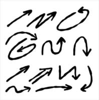 flèches de différentes formes. symbole abstrait pour l'indication de direction et de chemin. ensemble de doodle de croquis. tourner et revenir. vecteur