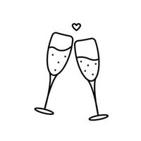 deux verres de champagne isolés sur blanc. toast de célébration. icône simple vecteur