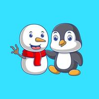 dessin animé mignon de pingouin avec l'homme de glace vecteur