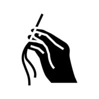 main de couture tenant l'aiguille avec illustration vectorielle d'icône de glyphe de fil vecteur
