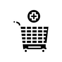 chariot de supermarché ajoutant des produits glyphe icône illustration vectorielle vecteur