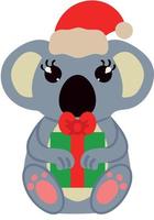 koala mignon avec un cadeau dans ses pattes et une casquette du nouvel an sur la tête. image pour la décoration festive de diverses affiches de sites de cartes postales vestimentaires. illustration vectorielle. élément de conception vecteur