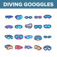 icônes de collection d'outils de lunettes de plongée définies vecteur