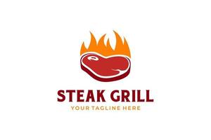 création de logo de steak house. parfait pour le logo du meilleur steak house de la ville. steak de bœuf grillé au feu. vecteur