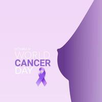 campagne de la journée mondiale contre le cancer. silhouette de poitrine féminine avec ruban de lavande. illustration vectorielle vecteur