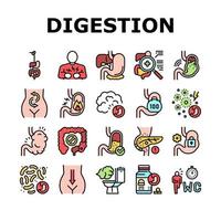 maladie de la digestion et icônes de traitement définies vecteur