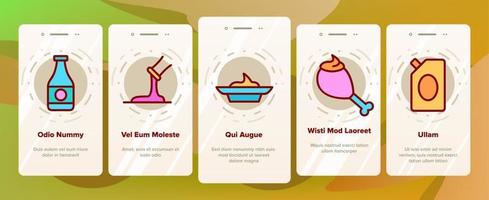 sauce crème épicée onboarding icons set vector
