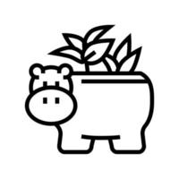 pot en forme d'hippopotame pour illustration vectorielle d'icône de ligne de plante d'intérieur vecteur