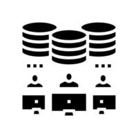 équipe travaillant sur des ordinateurs traitement numérique glyphe icône illustration vectorielle vecteur