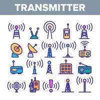 émetteur, ensemble d'icônes vectorielles linéaires de tour radio vecteur