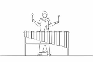 dessin d'une seule ligne femme joueur de percussion arabe jouer marimba. jeune musicienne jouant de l'instrument marimba mexicain traditionnel au festival de musique. vecteur graphique de conception de dessin en ligne continue