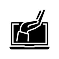 main sur l'illustration vectorielle de l'icône de glyphe d'écran d'ordinateur portable vecteur