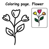 belle fleur colorée à colorier, le livre de coloriage pour les enfants d'âge préscolaire avec un niveau de jeu éducatif simple. vecteur