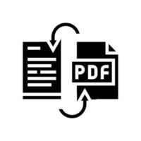 convertir le fichier pdf en mot pad glyphe icône illustration vectorielle vecteur