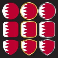 icône de vecteur de drapeau de bahreïn sertie de bordure or et argent