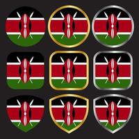icône vectorielle du drapeau du kenya sertie de bordure or et argent vecteur