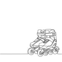 une seule ligne dessinant une paire de vieilles chaussures de patin à roulettes en plastique rétro quad. concept de sport de remise en forme sain. sport d'équipement de botte de patinage en ligne classique vintage. vecteur de conception de dessin en ligne continue