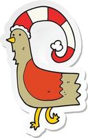 autocollant d'un poulet de dessin animé dans un drôle de chapeau de noël vecteur