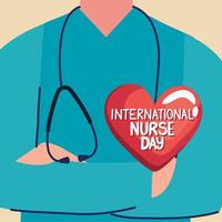 coeur de lettrage de la journée internationale des infirmières vecteur