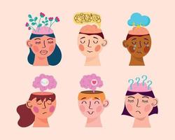 six icônes de santé mentale vecteur