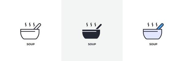 icône de la soupe. ligne, version colorée de contour solide et rempli, contour et signe vectoriel rempli. symbole d'idée, illustration de logo. graphiques vectoriels