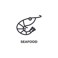 Le signe vectoriel du symbole des fruits de mer est isolé sur fond blanc. couleur de l'icône modifiable.