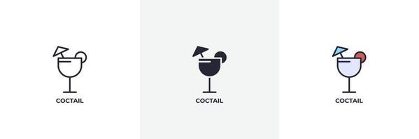 icône de cocktails. ligne, version colorée de contour solide et rempli, contour et signe vectoriel rempli. symbole d'idée, illustration de logo. graphiques vectoriels