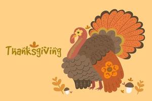 affiche avec dinde aux couleurs chaudes et le mot thanksgiving. graphiques vectoriels vecteur
