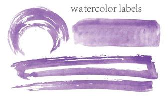 ensemble de taches et de cadres aquarelles. taches de couleur violette sur fond blanc. texture aquarelle avec des coups de pinceau. rectangle, point. rose, violet violet clair. vecteur isolé sur blanc.