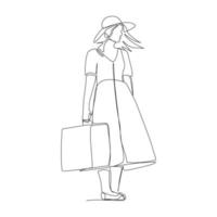 illustration vectorielle d'une fille avec une valise dessinée dans un style d'art en ligne vecteur