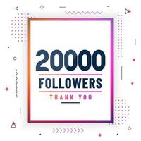 merci 20000 followers, 20k followers célébrant un design coloré moderne. vecteur