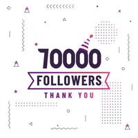 merci 70000 followers, 70k followers célébrant un design coloré moderne. vecteur