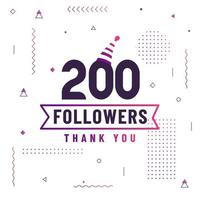 merci 200 followers célébration design coloré moderne. vecteur