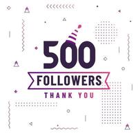 merci 500 followers célébration design coloré moderne. vecteur