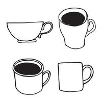 illustration vectorielle de style doodle. ensemble simple de tasses. tasses à café, plat et perspective. icônes pour café. infographies. isolé sur fond blanc vecteur