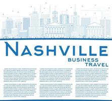 décrivez l'horizon de nashville avec des bâtiments bleus et un espace de copie. vecteur