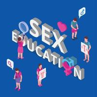 concept isométrique d'éducation sexuelle vecteur