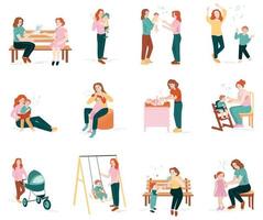 tâches de baby-sitter icônes plates vecteur