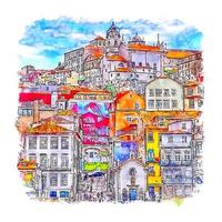 porto portugal croquis aquarelle illustration dessinée à la main vecteur