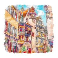 colmar alsace france croquis aquarelle illustration dessinée à la main vecteur