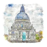 santa maria della salute croquis aquarelle illustration dessinée à la main vecteur