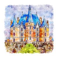 château de martainville france croquis aquarelle illustration dessinée à la main vecteur